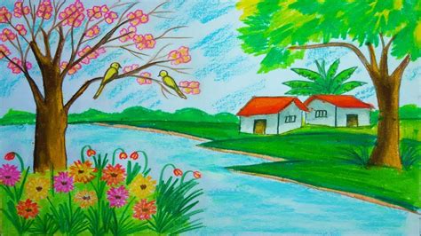 How To Draw Scenery Of Spring Season Tomas Drawing Youtube