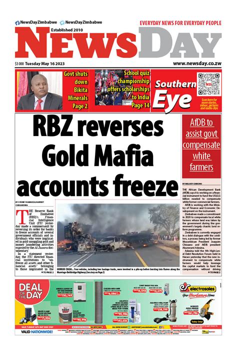 Newsday Zimbabwe On Twitter 🔴just Published Front Page Of The Newsday May 16 2023 Edition