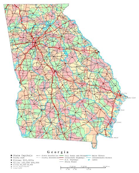 Large Detailed Administrative Map Of Georgia State With Roads Highways