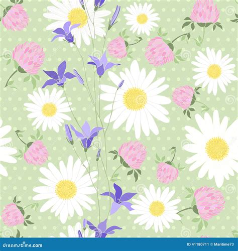 Seamless Pattern With Wild Flowers On The Background Of With Pol Stock