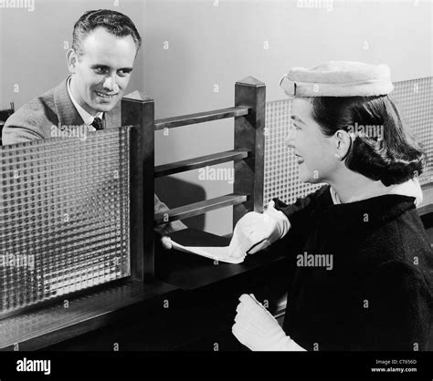 Bank Teller Vintage Black And White Stock Photos Images Alamy