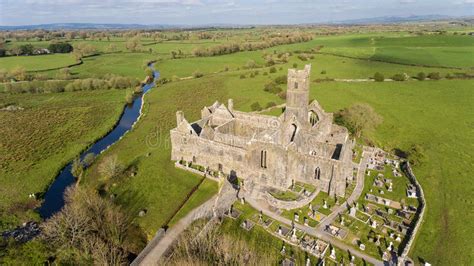Aerial View Of An Irish Public Free Tourist Landmark Quin Abbey