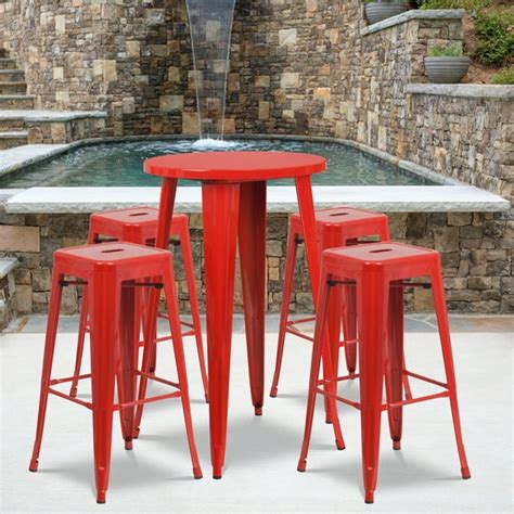 Flash Furniture 24 Round Metal Indoor Outdoor Bar Table Set With 4