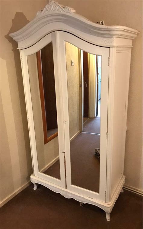White Shabby Chic Armoire Style Mirrored Wardrobe In Collingham