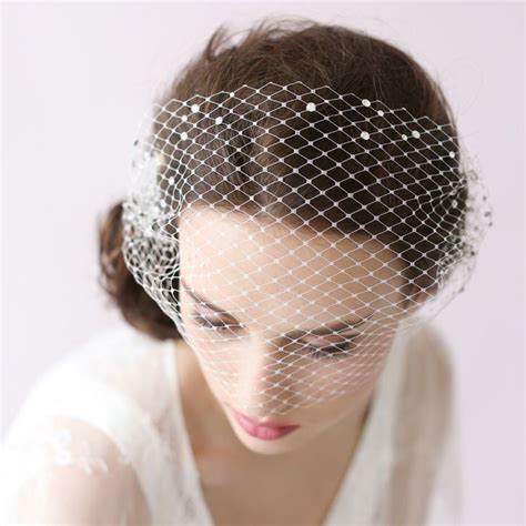 rhinestone adorned bandeau birdcage veils with comb short meshed net wedding blusher veil bridal