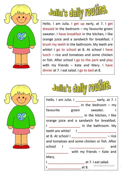 Julia S Daily Routine English Esl Worksheets For Distance Learning