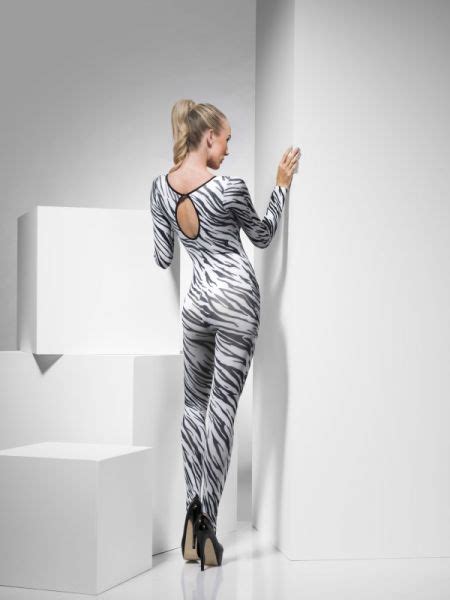 ladies sexy fever white zebra print costume bodysuit 26803