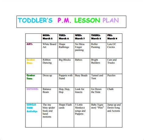 8 Toddler Lesson Plan Templates Pdf Word Excel