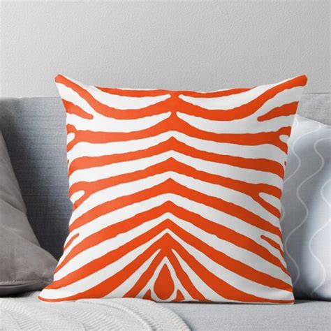 Bright Fluorescent Orange Neon And White Zebra Stripe Throw Pillow By