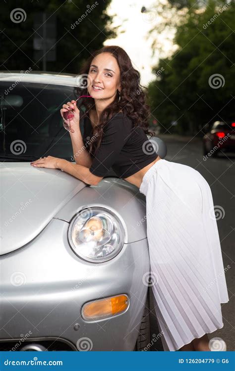 Happy Smiling Attractive Woman Near Her Car Stock Image Image Of