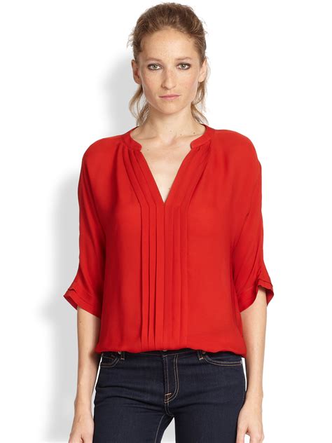 Lyst Joie Pleated Silk Blouse In Red