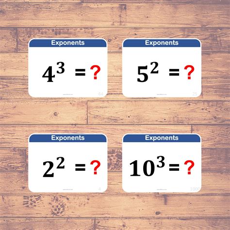 Exponents Flashcards Math Educational Learning 30 Cards