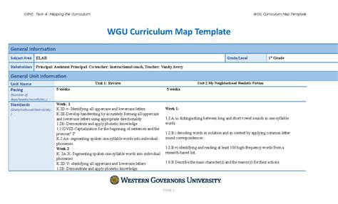 Task 4 Wgu Curriculum Map Template General Information Subject Area