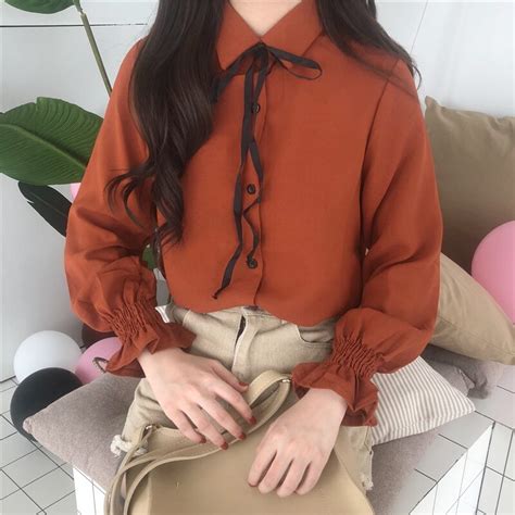japan sweet preppy style women s clothing harajuku blouses turn down collar woman tops flare
