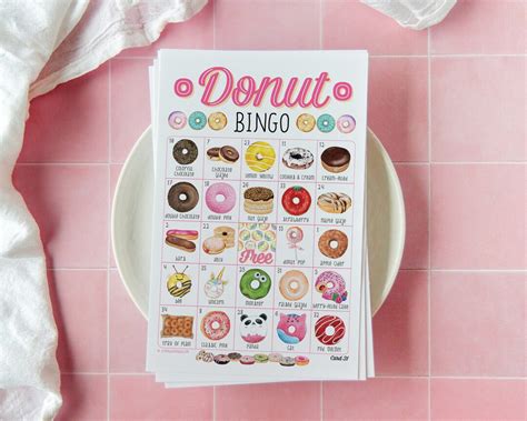 Donut Bingo 50 Printable Unique Cards Instant Digital Download Pdf