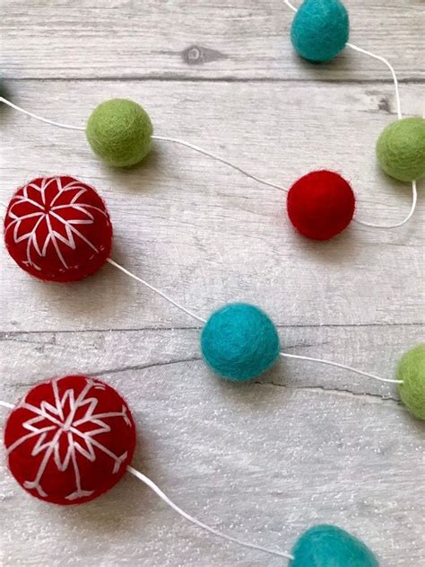 Bright Felt Ball Garland Snowflake Christmas Garland Pom Pom Etsy