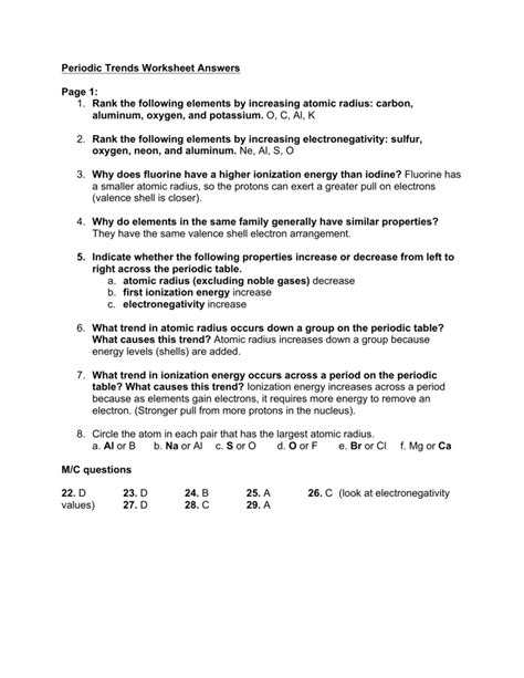 Start studying periodic table worksheet answers. Periodic Trends Worksheet Answers Page 1: 1. Rank the following