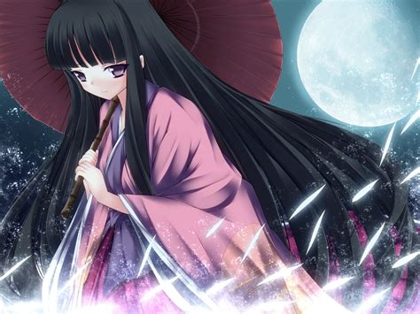 1366x768 Resolution Female Anime Character Wearing Japanese Traditional Dress Holding Umbrella