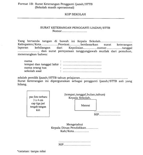 Format Surat Keterangan Pengganti Ijazah STTB Berdasarkan Permendikbud