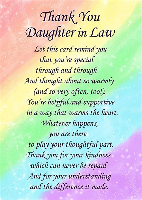 Thank You Daughter In Law Poem Verse Greeting Card Uk Office Products