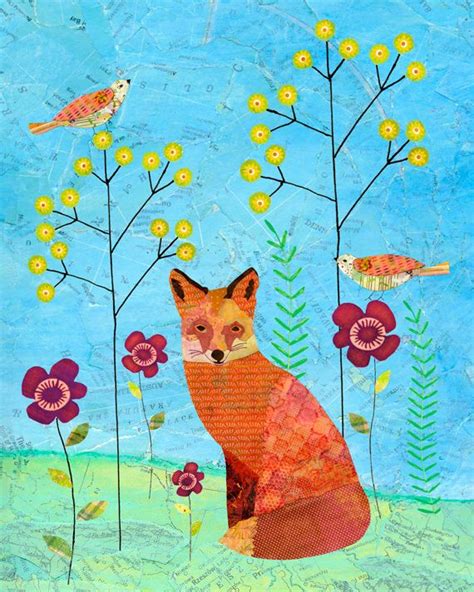 Red Fox Collage Painting Fox Painting By Sascalia Red Fox Art Fox