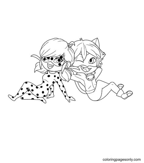 Ladybug And Cat Noir Kissing Coloring Pages