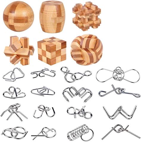 Brain Teasers Wooden And Metal Wire Puzzles 22pcs Unlock