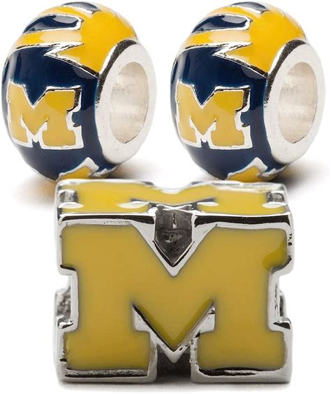 Stainless Steel Um Ts Um Wolverines Blue And Maize Round Bead Charm