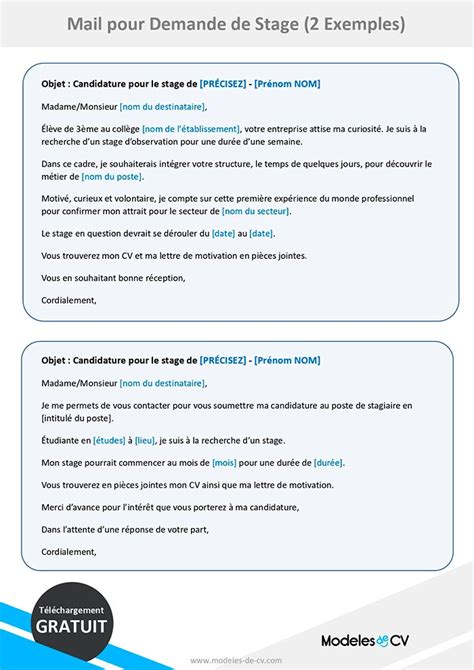 Exemple Mail De Demande De Stage 2024 Modèle Gratuit