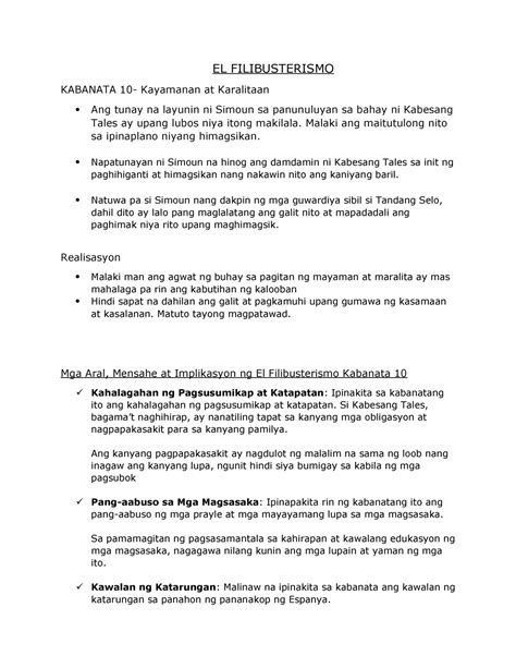 El Filibusterismo Kabanata 10 Buod El Filibusterismo Kabanata 10