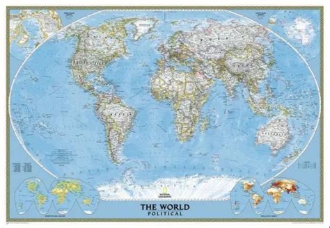 National Geographic Poster Size World Wall Map Blue Ocean Style