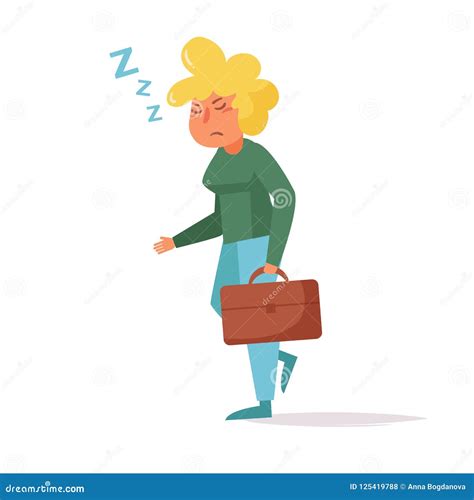 Tired Woman Goes Home From Work Vector Cartoon Isolated Art Stock