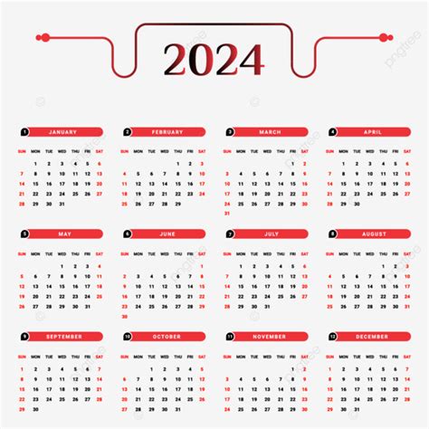 Siyah Ve Kırmızı Benzersiz Tasarıma Sahip 2024 Yıllık Takvimi Takvim