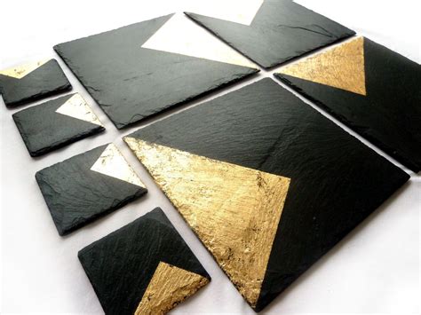 Slate And Gold Placemats Coasters Handmade Uk Geometric Decor