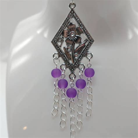 Purple Beaded Chandelier Earrings Glass Beaded Earrings Ethnic Etsy