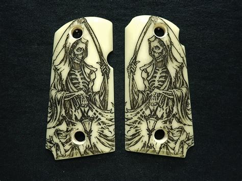 Faux Ivory Grim Reaper Engraved Kimber Micro 9 Grips Ls Grips