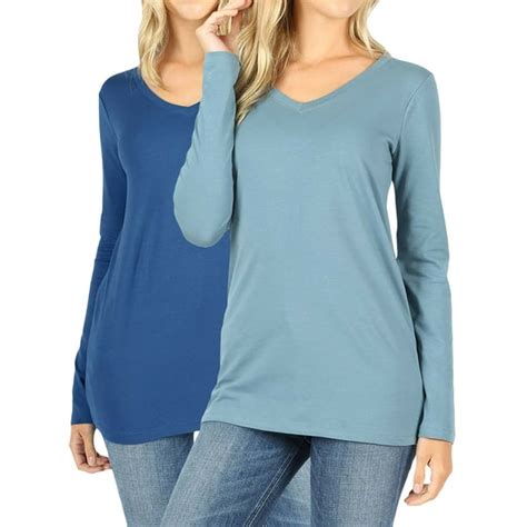 Thelovely Women Basic Cotton Relaxed Fit V Neck S 3x Long Sleeve T Shirt Top Single And Multi