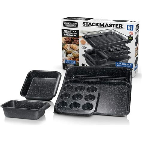 granitestone stackable bakeware set stackmaster 6pcs nonstick space saving bakeware set