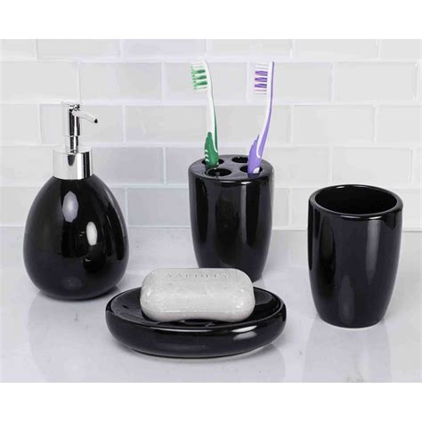 Home Basics 4 Piece Black Bathroom Accessory Set
