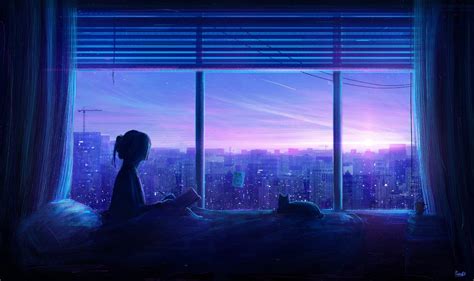 Wallpaper Alone Anime Art Anime Window Blue Background Download