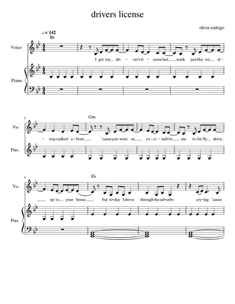 I got my driver's license last week just like we always talked about 'cause you were so excited for me to finally drive up to your house but today i drove through the suburbs crying 'cause you weren't around. "drivers license" Piano Sheet by Olivia Rodrigo | Hot Piano Sheet