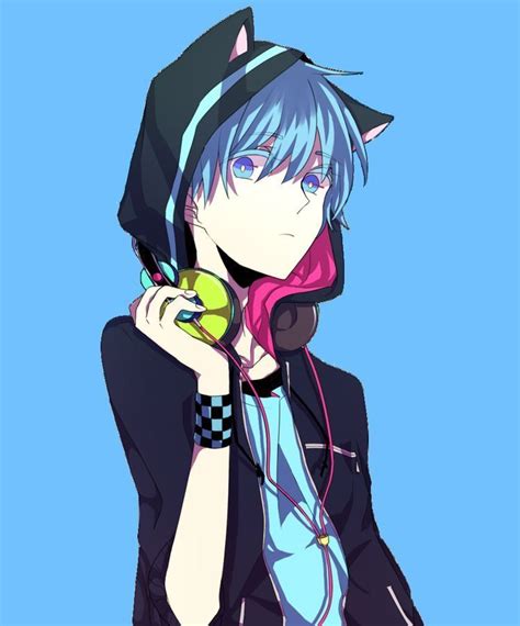 Ảnh Anime Đẹp 2 Anime Boy Blue Hair Anime Boy With Headphones