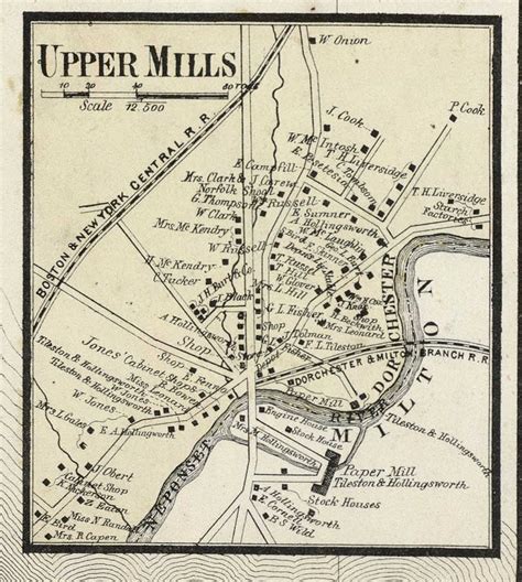 Dorchester And Upper Mills Villages Massachusetts 1858 Old Town Map