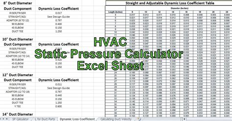 Engineering Xls Hvac Static Pressure Calculator Excel Sheet