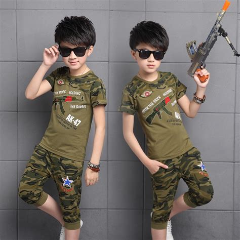 2016 New Camouflage 2pcs Kids Clothing Sets For Boys Summer Camo Boys