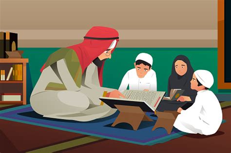 Imam Lesen Koran Mit Seinen Studentenillustration Stock Vektor Art Und