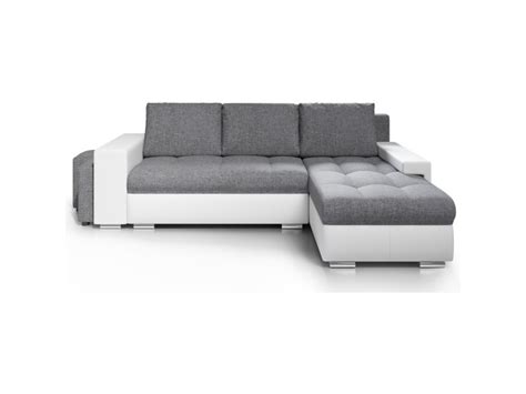 Assise 30kg/m3 et dossier 25kg/m3. Canapé angle convertible simon blanc / gris + 2 poufs ...
