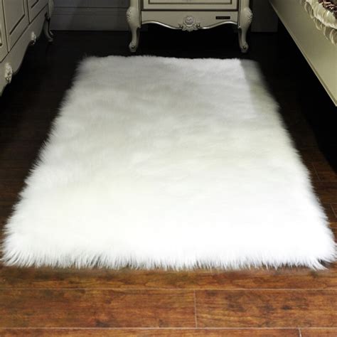 Luxury Rectangle Soft Sheepskin Fluffy Area Rug Faux White Fur Carpet