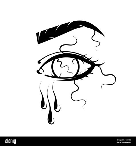 Vector Beautiful Watercolor Illustration With Crying Eyes Black