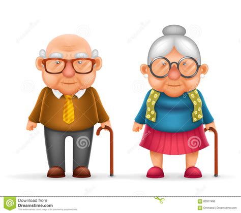 Happy Cute Old Man Lady Grandfather Granny 3d Realistic
